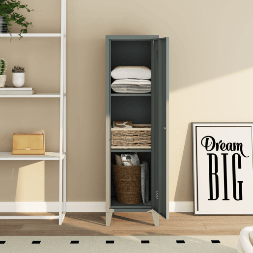 Cacifo metálico Kurikka com 3 compartimentos em aço 137x38x38 cm - Cinzento escuro en.casa