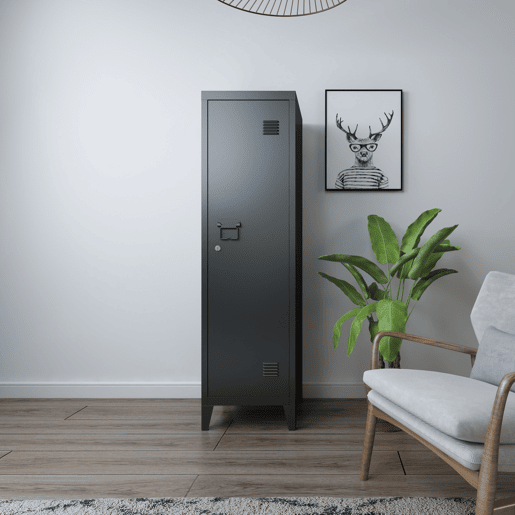 Cacifo metálico Kurikka com 3 compartimentos em aço 137x38x38 cm - Preto en.casa