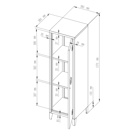 Cacifo metálico Kurikka com 3 compartimentos em aço 137x38x38 cm - Preto en.casa