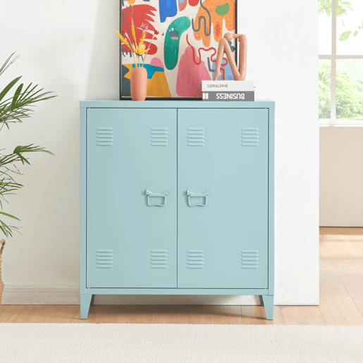 Armário de escritório Oripää com prateleira de aço regulável 90x80x33cm - Azul acinzentado en.casa