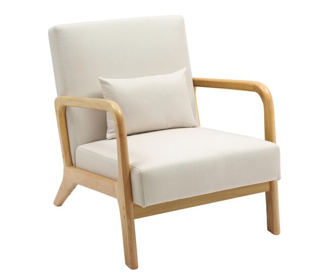 Sillón hibbing con tapizado de tela madera crema 80x64x74 cm