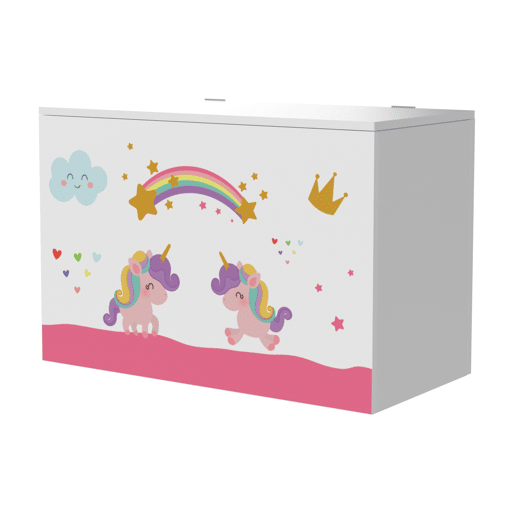 Caixa de brinquedos para crianças Oleiros motivo unicórnio aglomerado 40 x 60 x 30 cm multicolorido en.casa