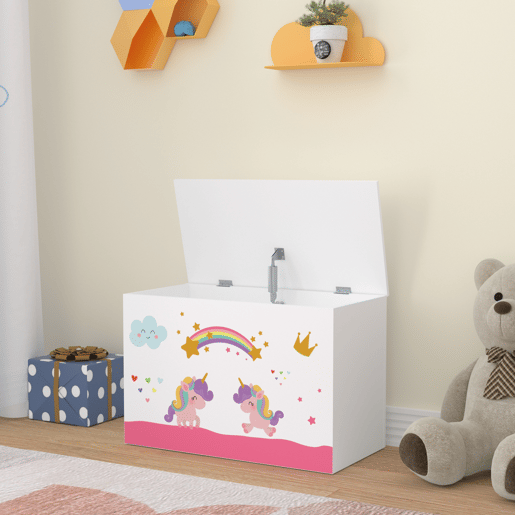 Caixa de brinquedos para crianças Oleiros motivo unicórnio aglomerado 40 x 60 x 30 cm multicolorido en.casa
