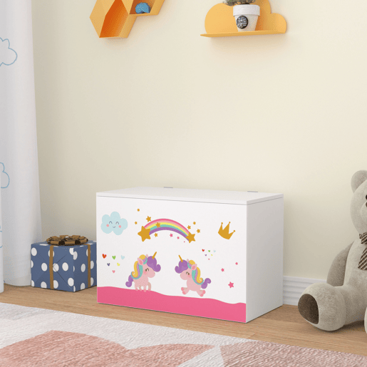 Caixa de brinquedos para crianças Oleiros motivo unicórnio aglomerado 40 x 60 x 30 cm multicolorido en.casa