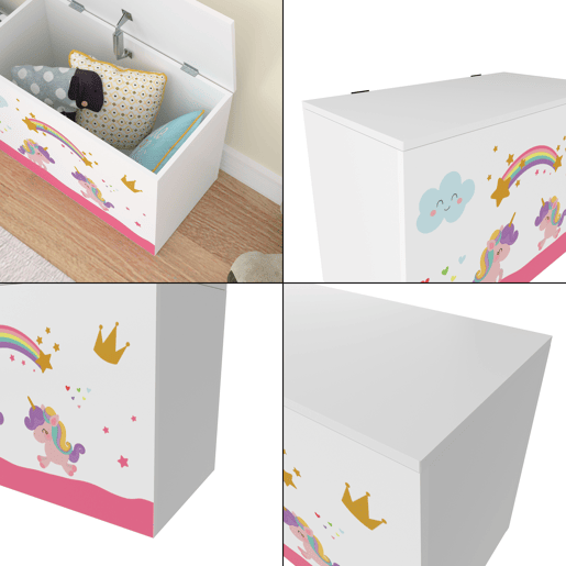 Caixa de brinquedos para crianças Oleiros motivo unicórnio aglomerado 40 x 60 x 30 cm multicolorido en.casa