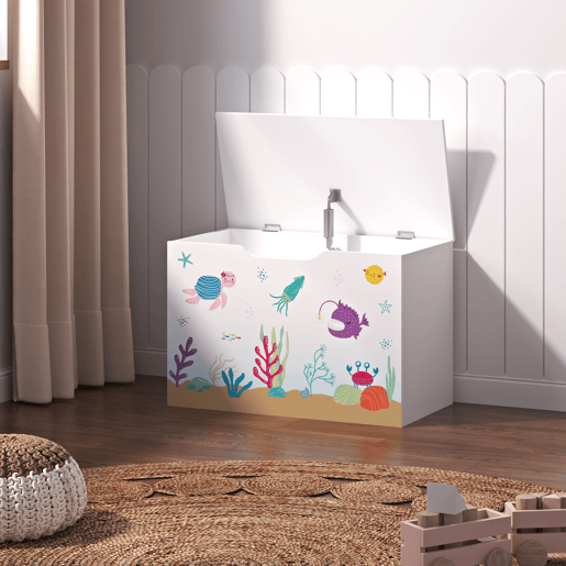 Caixa de brinquedos para crianças Oleiros motivo marinha aglomerado 40x60x30 cm Branco en.casa .
