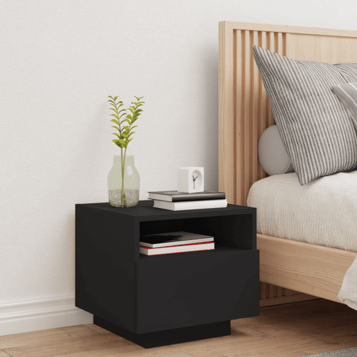 vidaXL Mesa de cabeceira com luzes LED 40x39x37 cm preto