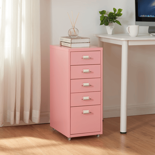 Armário de arquivo móvel Kökar com 5 gavetas 69x28x41 cm aço - Rosa en.casa