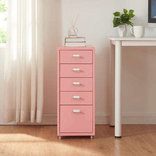 Armário de arquivo móvel Kökar com 5 gavetas 69x28x41 cm aço - Rosa en.casa