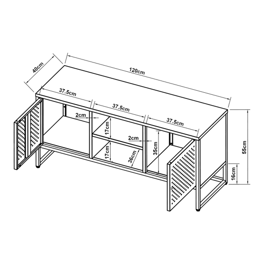 Suporte de TV Janakkala com 2 portas de aço 120x40x55cm - Preto en.casa