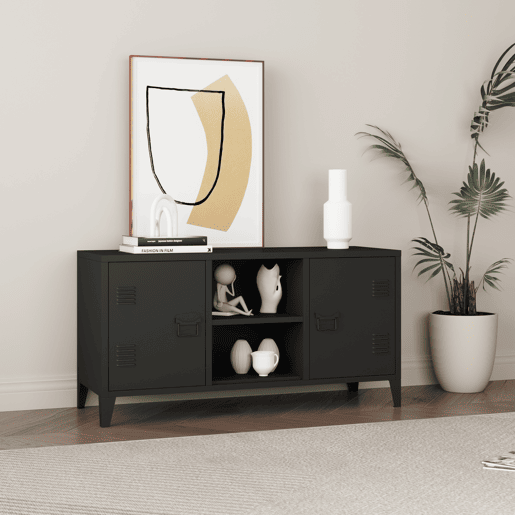 Mesa Tele Kotka com 2 portas de aço 113x40x58 cm - Preto en.casa