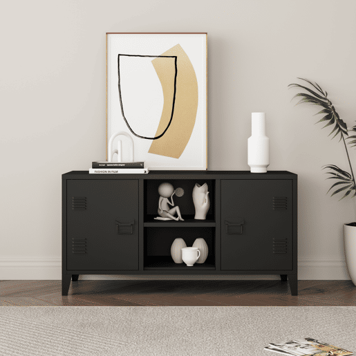 Mesa Tele Kotka com 2 portas de aço 113x40x58 cm - Preto en.casa
