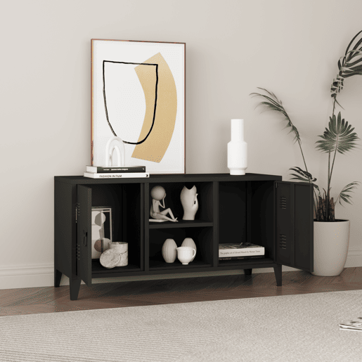 Mesa Tele Kotka com 2 portas de aço 113x40x58 cm - Preto en.casa