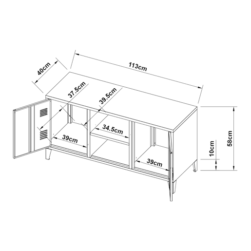 Mesa Tele Kotka com 2 portas de aço 113x40x58 cm - Preto en.casa