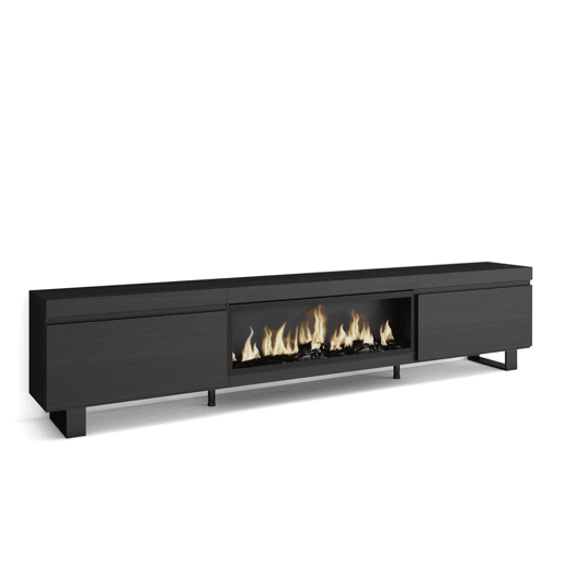 Móvel de TV, Muito espaço de arrumação, 267x35x57cm, TV de grande formato, Lareira eléctrica XXL, Design industrial, Estilo moderno, Preto Móvel de TV, Muito espaço de arrumação, 267x35x57cm, TV de grande formato, Lareira eléctrica XXL, Design industrial, Estilo moderno, Preto