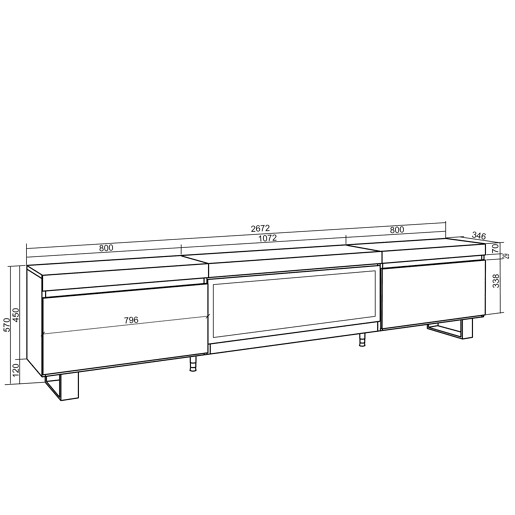 Móvel de TV, Muito espaço de arrumação, 267x35x57cm, TV de grande formato, Lareira eléctrica XXL, Design industrial, Estilo moderno, Preto Móvel de TV, Muito espaço de arrumação, 267x35x57cm, TV de grande formato, Lareira eléctrica XXL, Design industrial, Estilo moderno, Preto