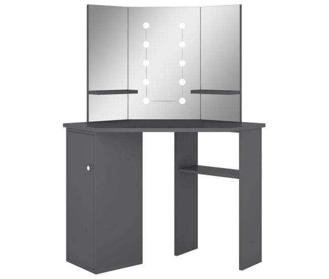 Vidaxl tocador de esquina con led gris 111x54x141,5 cm