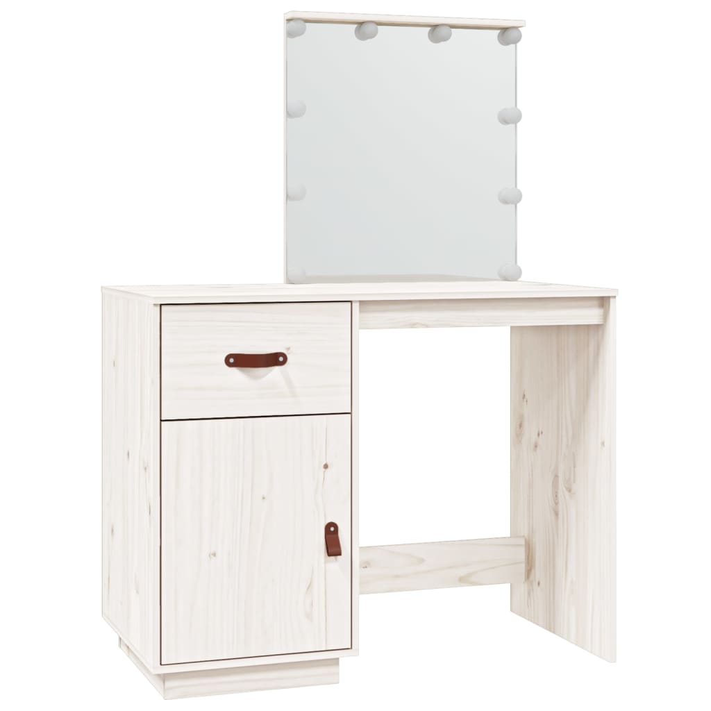 Vidaxl mesa tocador con led madera maciza pino blanco 95x50x133,5 cm