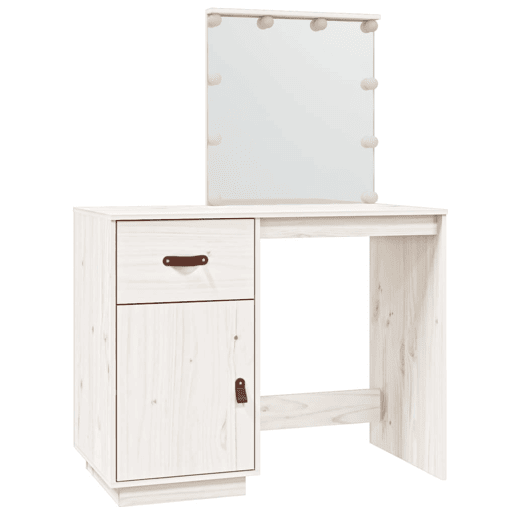vidaXL Toucador com luzes LED 95x50x133,5 cm pinho maciço branco vidaXL Toucador com luzes LED 95x50x133,5 cm pinho maciço branco