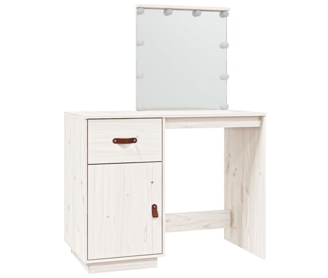 Vidaxl mesa tocador con led madera maciza pino blanco 95x50x133,5 cm