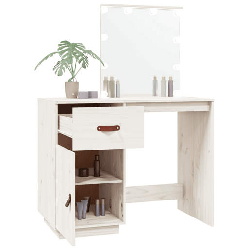 vidaXL Toucador com luzes LED 95x50x133,5 cm pinho maciço branco vidaXL Toucador com luzes LED 95x50x133,5 cm pinho maciço branco