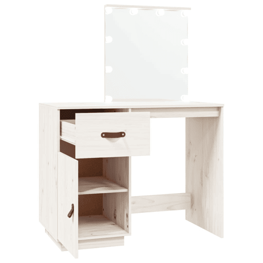 vidaXL Toucador com luzes LED 95x50x133,5 cm pinho maciço branco vidaXL Toucador com luzes LED 95x50x133,5 cm pinho maciço branco
