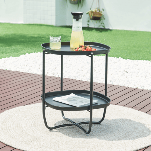 Mesa de jardim Sandefjord com 2 tabuleiros em aço 57,5x46x46cm - Preto en.casa.