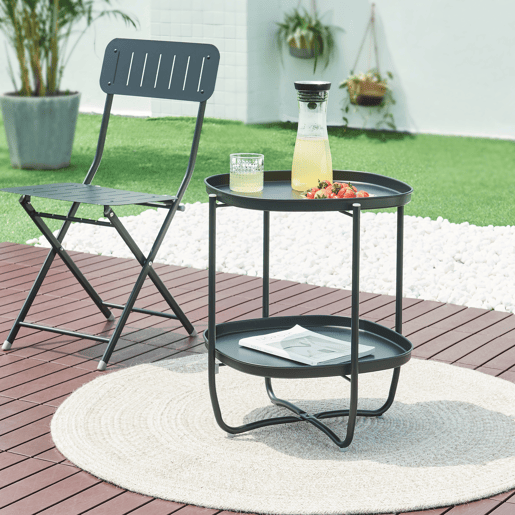 Mesa de jardim Sandefjord com 2 tabuleiros em aço 57,5x46x46cm - Preto en.casa.