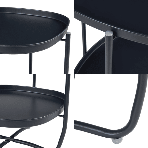 Mesa de jardim Sandefjord com 2 tabuleiros em aço 57,5x46x46cm - Preto en.casa.