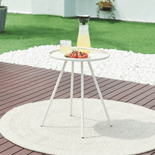 Mesa de terraço Fosen redonda com pega em aço - Branco en.casa