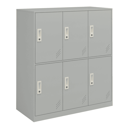 Cacifo metálico Rautavaara 6 portas com fechadura de aço 100x90x40cm - Cinzento pálido en.casa
