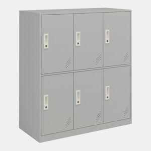 Cacifo metálico Rautavaara 6 portas com fechadura de aço 100x90x40cm - Cinzento pálido en.casa