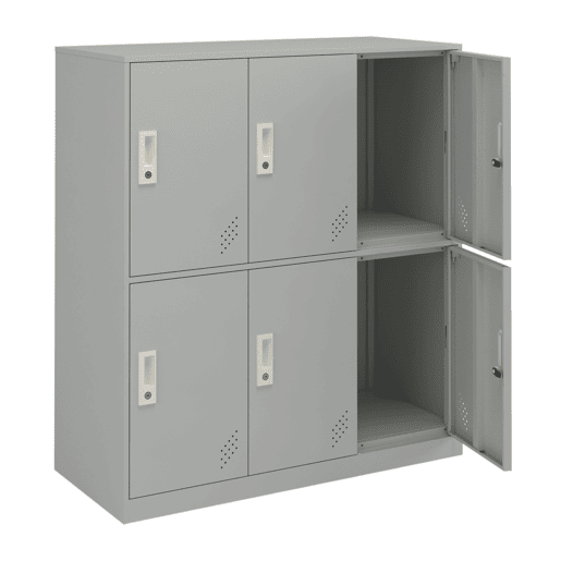 Cacifo metálico Rautavaara 6 portas com fechadura de aço 100x90x40cm - Cinzento pálido en.casa