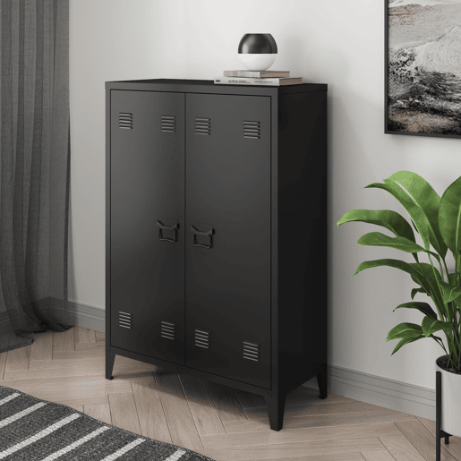 Armário de escritório Oripää com 2 prateleiras de aço ajustáveis 110x75x33 cm - Preto en.casa
