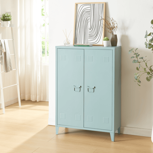 Armário de escritório Oripää com 2 prateleiras ajustáveis em aço 110x75x33 cm - Azul acinzentado en.casa