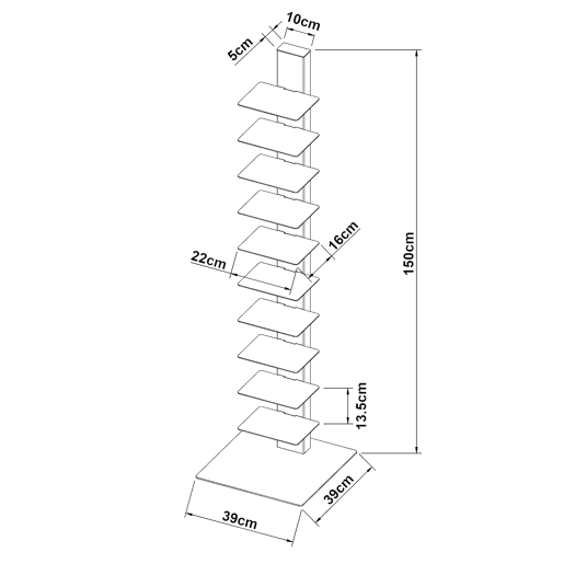 Estante Eksjö com 10 prateleiras em aço 150x39x39 cm - Preto mate en.casa.