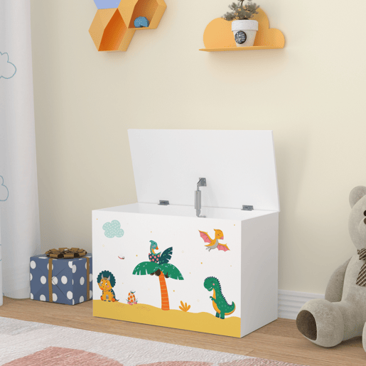 Caixa de brinquedos para crianças Oleiros motivo dinossauro aglomerado 40 x 60 x 30 cm multicolorido en.casa