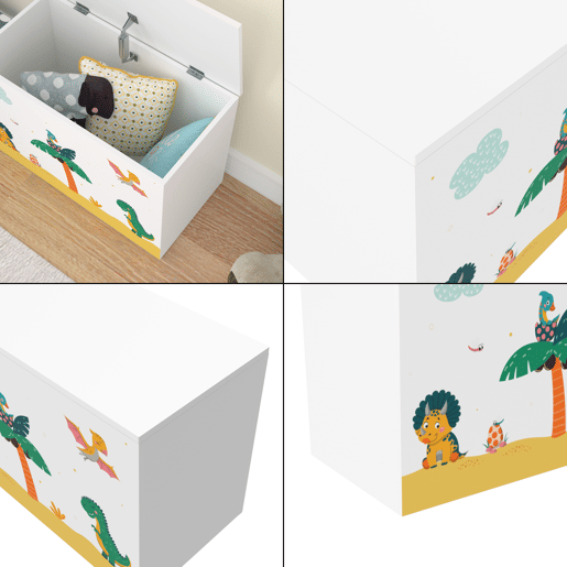 Caixa de brinquedos para crianças Oleiros motivo dinossauro aglomerado 40 x 60 x 30 cm multicolorido en.casa