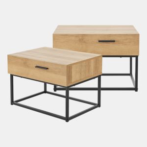 Conjunto de 2 mesas de cabeceira Lavangen com gaveta em metal aglomerado 39x55x40cm - CarvalhoPreto en.casa