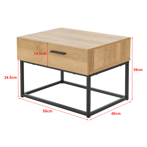 Conjunto de 2 mesas de cabeceira Lavangen com gaveta em metal aglomerado 39x55x40cm - CarvalhoPreto en.casa