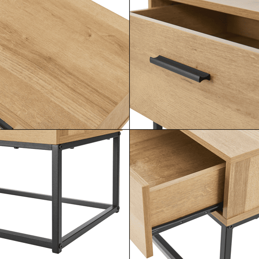Conjunto de 2 mesas de cabeceira Lavangen com gaveta em metal aglomerado 39x55x40cm - CarvalhoPreto en.casa
