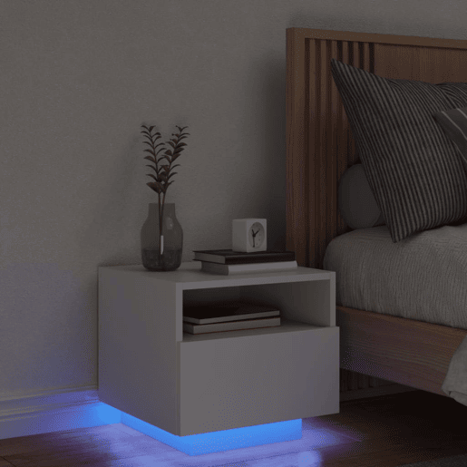 vidaXL Mesa de cabeceira com luzes LED 40x39x37 cm branco