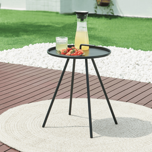 Mesa de terraço Fosen redonda com pega de aço - Preta en.casa