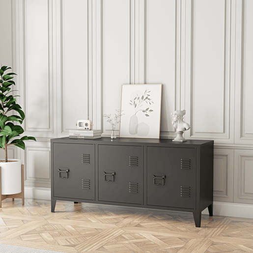 Mesa Tele Kotka com 3 portas de aço 113x40x58 cm - Preto en.casa