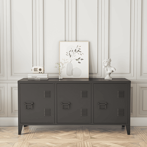 Mesa Tele Kotka com 3 portas de aço 113x40x58 cm - Preto en.casa
