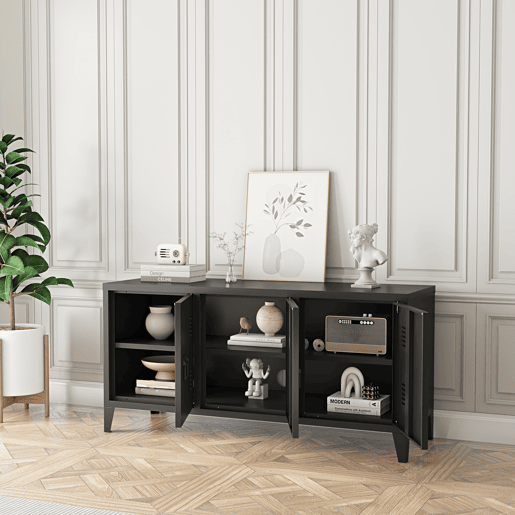 Mesa Tele Kotka com 3 portas de aço 113x40x58 cm - Preto en.casa