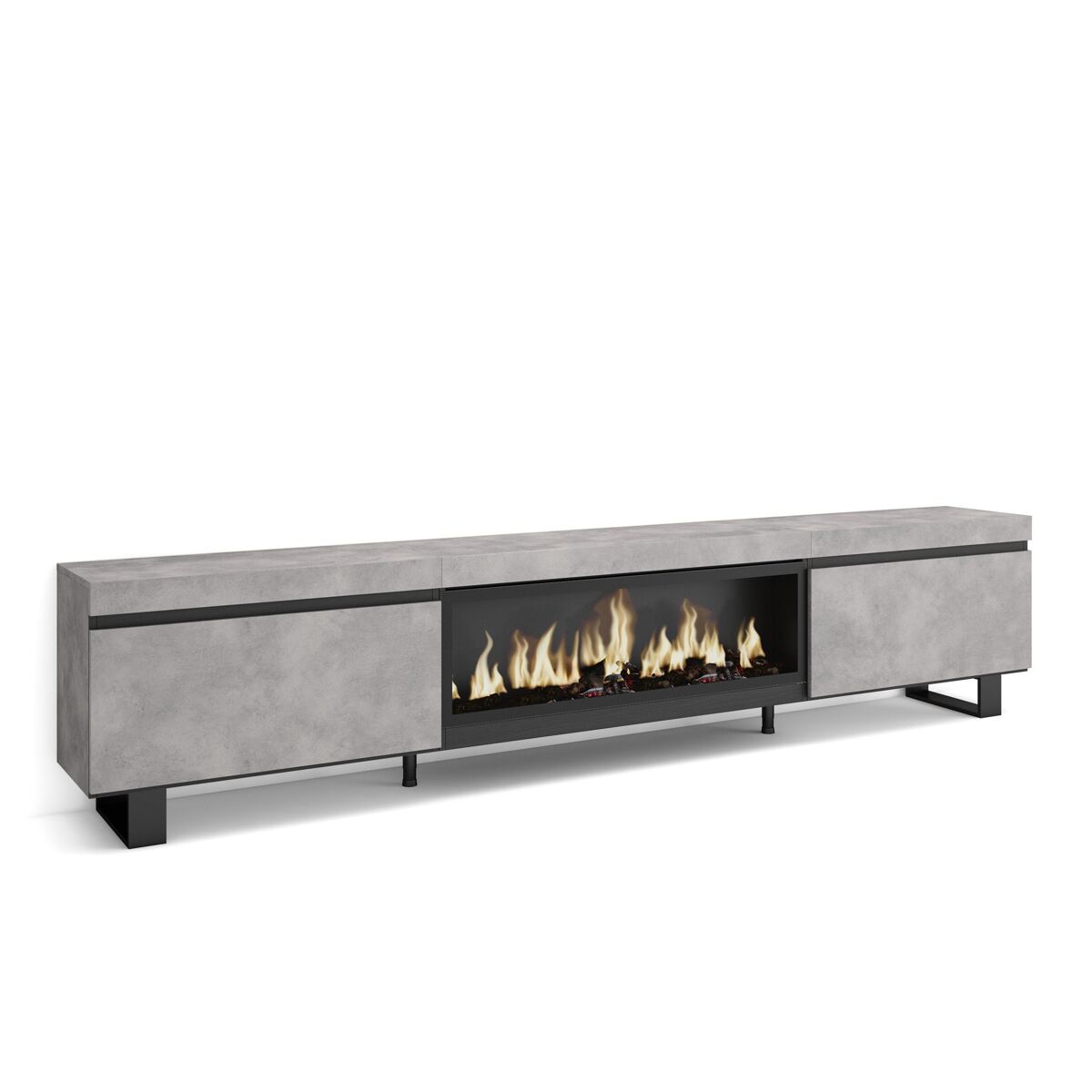 mueble tv television muebles de salon almacenaje 267x35x57cm para tv gran formato chimenea electrica xxl diseno industrial estilo moderno cemento