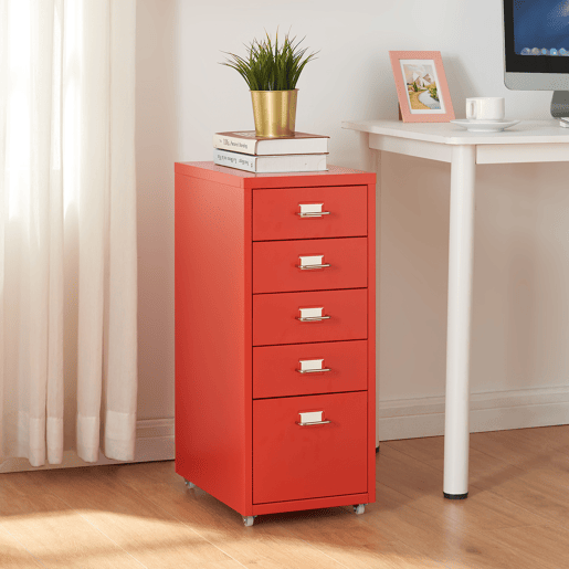 Armário de arquivo móvel Kökar com 5 gavetas 69x28x41 cm aço - Vermelho en.casa