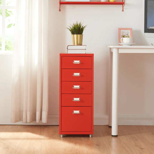 Armário de arquivo móvel Kökar com 5 gavetas 69x28x41 cm aço - Vermelho en.casa
