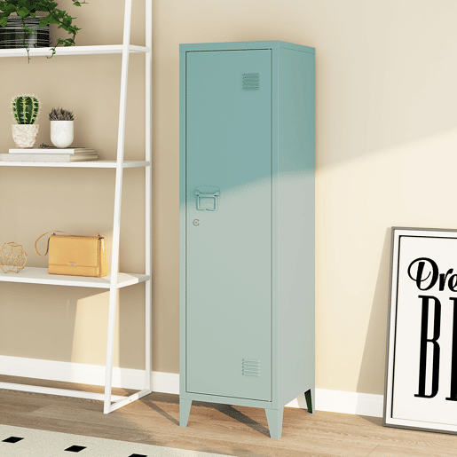 Cacifo metálico Kurikka com 3 compartimentos em aço 137x38x38 cm - Azul cinzento en.casa